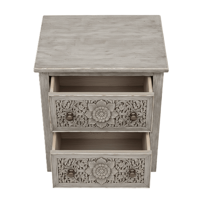 Florentia Crest™ Hand - Carved Solid Wood Nightstand – handcrafted solid wood furniture