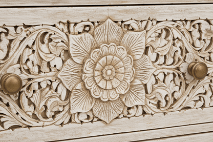 Florentia Crest™ Hand - Carved Solid Wood Nightstand – handcrafted solid wood furniture