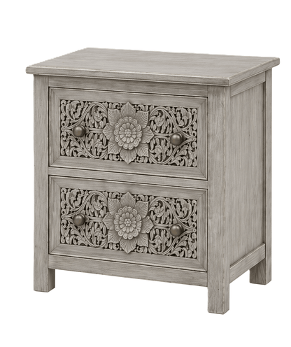 Florentia Crest™ Hand - Carved Solid Wood Nightstand – handcrafted solid wood furniture