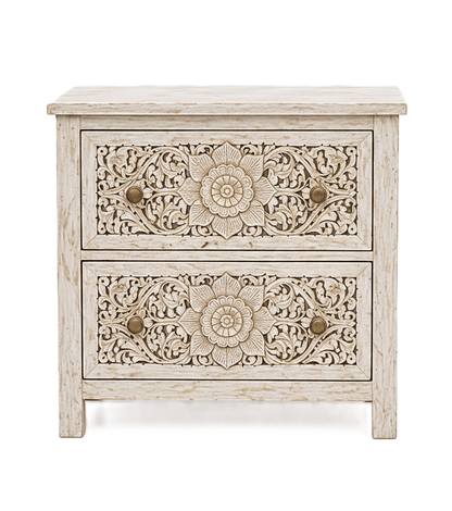 Florentia Crest™ Hand - Carved Solid Wood Nightstand – handcrafted solid wood furniture
