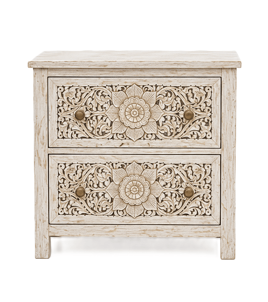 Florentia Crest™ Hand - Carved Solid Wood Nightstand – handcrafted solid wood furniture