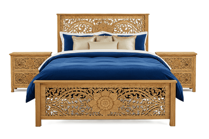 Florentia Crest™ Hand - Carved Solid Wood Nightstand – handcrafted solid wood furniture