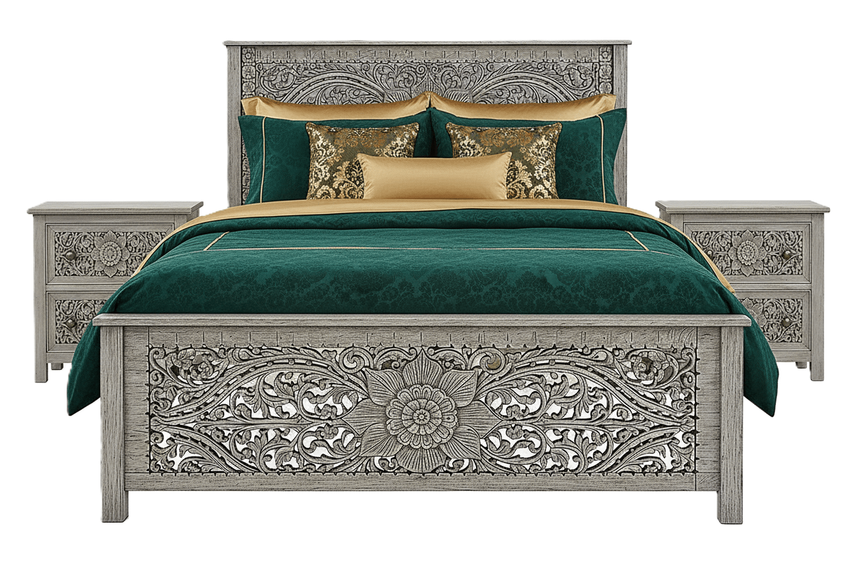 Florentia Crest™ Hand - Carved Solid Wood Nightstand – handcrafted solid wood furniture