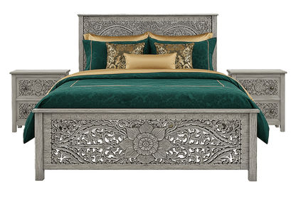 Florentia Crest™ Hand - Carved Solid Wood Nightstand – handcrafted solid wood furniture