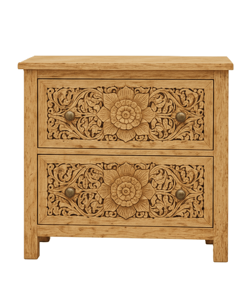 Florentia Crest™ Hand - Carved Solid Wood Nightstand – handcrafted solid wood furniture