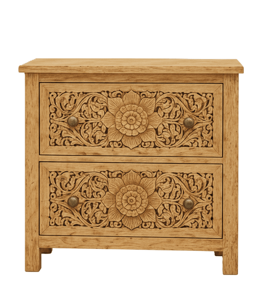 Florentia Crest™ Hand - Carved Solid Wood Nightstand – handcrafted solid wood furniture
