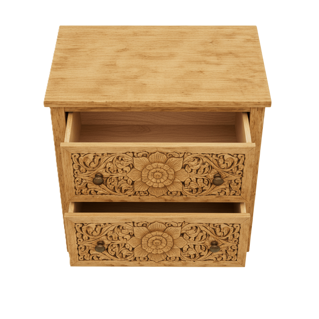 Florentia Crest™ Hand - Carved Solid Wood Nightstand – handcrafted solid wood furniture