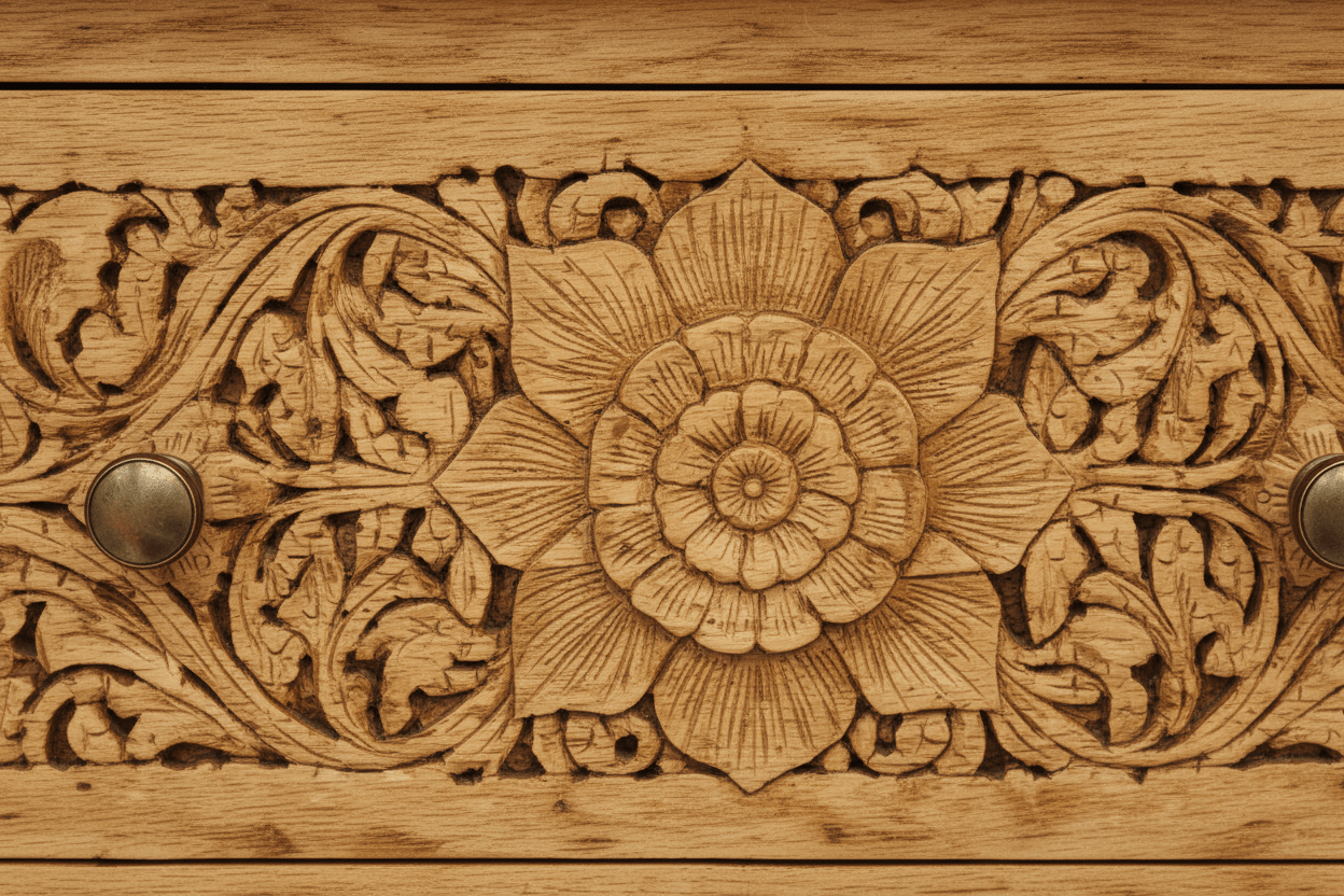 Florentia Crest™ Hand - Carved Solid Wood Nightstand – handcrafted solid wood furniture