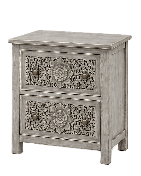 Florentia Crest™ Hand - Carved Solid Wood Nightstand – handcrafted solid wood furniture