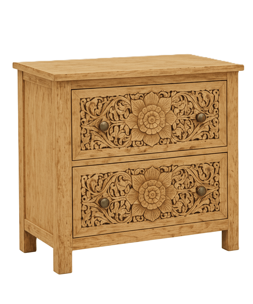Florentia Crest™ Hand - Carved Solid Wood Nightstand – handcrafted solid wood furniture