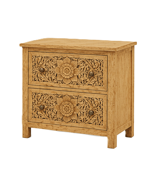 Florentia Crest™ Hand - Carved Solid Wood Nightstand – handcrafted solid wood furniture