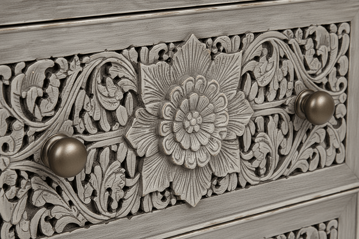 Florentia Crest™ Hand - Carved Solid Wood Nightstand – handcrafted solid wood furniture