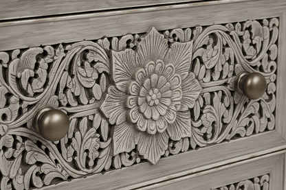 Florentia Crest™ Hand - Carved Solid Wood Nightstand – handcrafted solid wood furniture