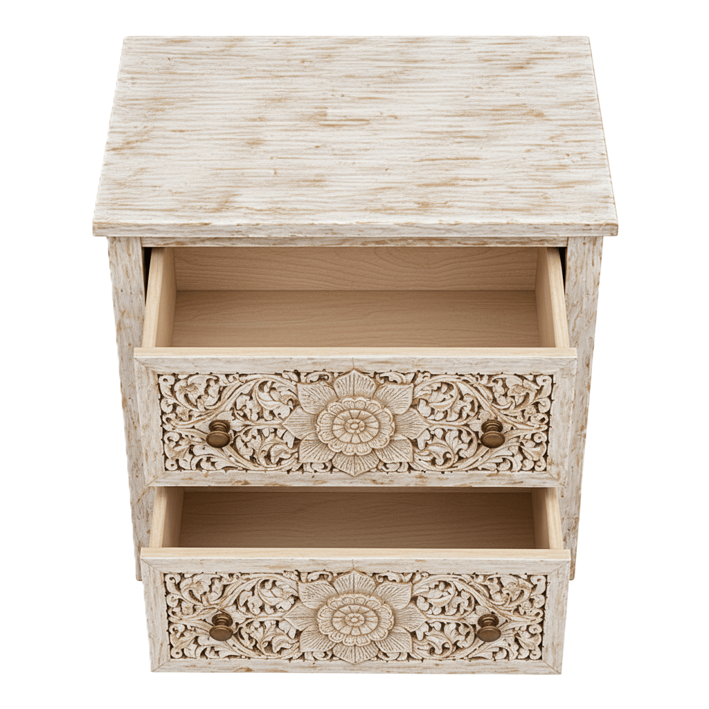 Florentia Crest™ Hand - Carved Solid Wood Nightstand – handcrafted solid wood furniture