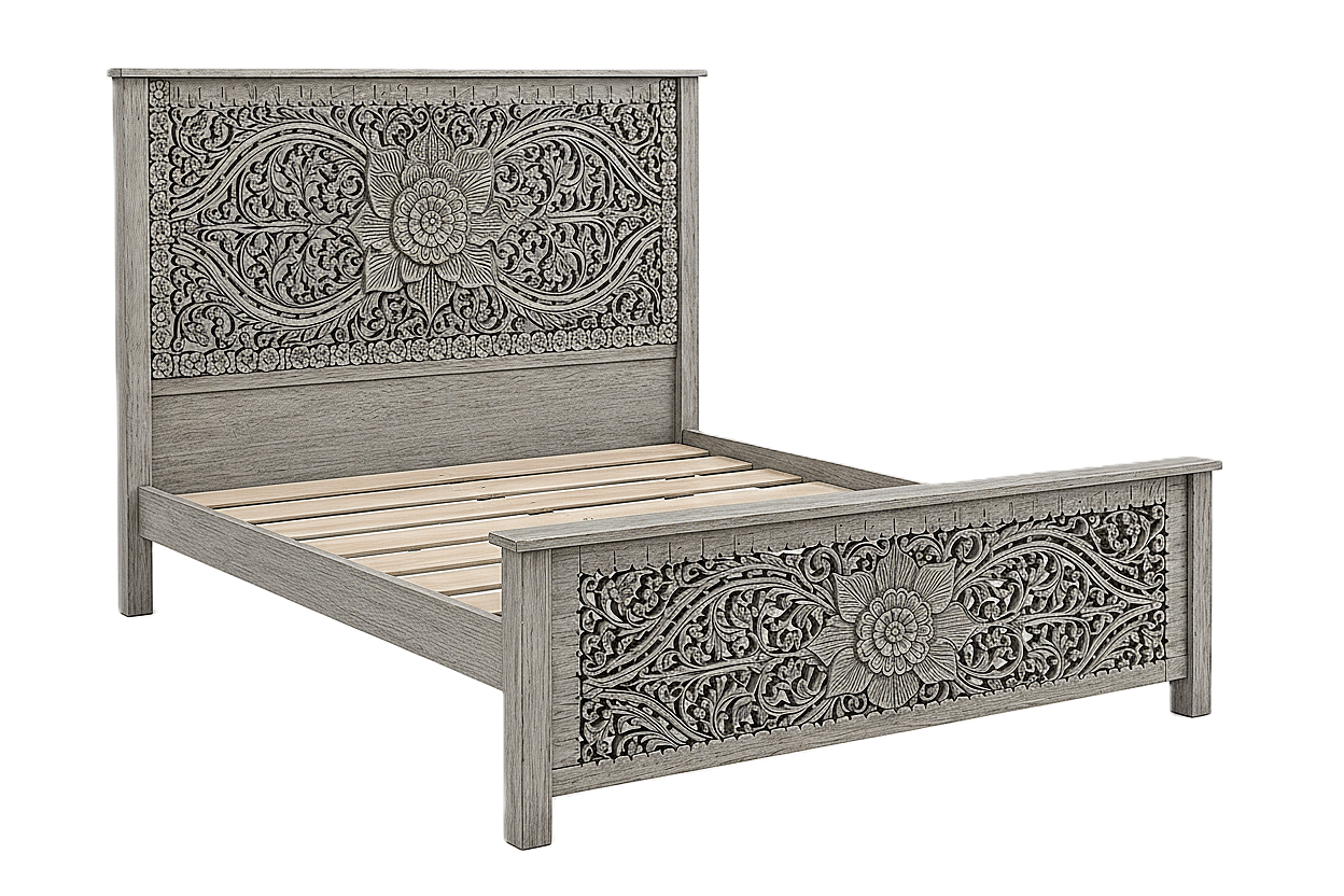 Florentia Crest™ Hand - Carved Solid Wood Platform Bed & Bedroom Collection – handcrafted solid wood furniture