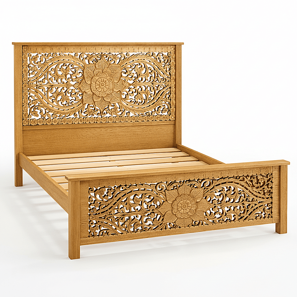 Florentia Crest™ Hand - Carved Solid Wood Platform Bed & Bedroom Collection – handcrafted solid wood furniture