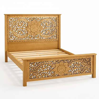 Florentia Crest™ Hand - Carved Solid Wood Platform Bed & Bedroom Collection – handcrafted solid wood furniture