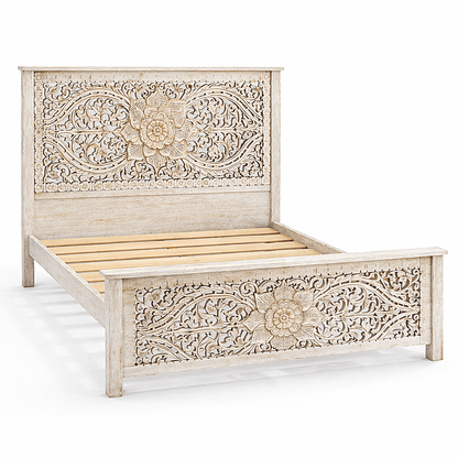 Florentia Crest™ Hand - Carved Solid Wood Platform Bed & Bedroom Collection – handcrafted solid wood furniture