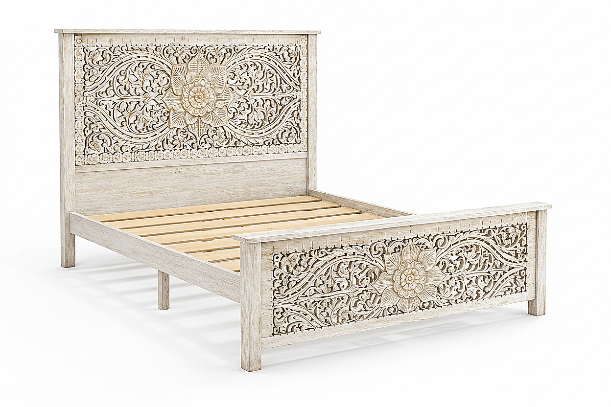 Florentia Crest™ Hand - Carved Solid Wood Platform Bed & Bedroom Collection – handcrafted solid wood furniture