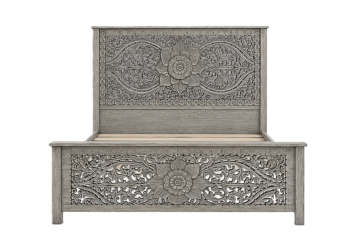 Florentia Crest™ Hand - Carved Solid Wood Platform Bed & Bedroom Collection – handcrafted solid wood furniture