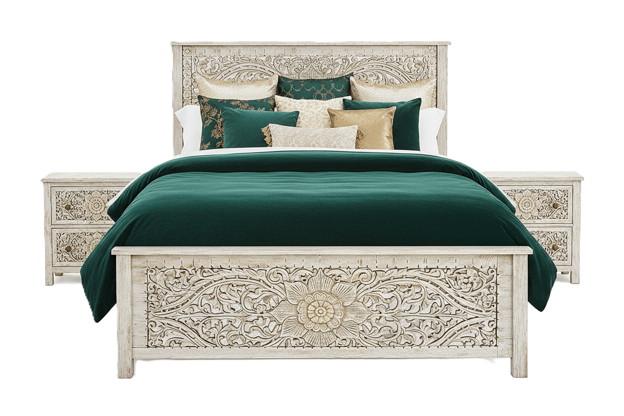 Florentia Crest™ Hand - Carved Solid Wood Platform Bed & Bedroom Collection – handcrafted solid wood furniture