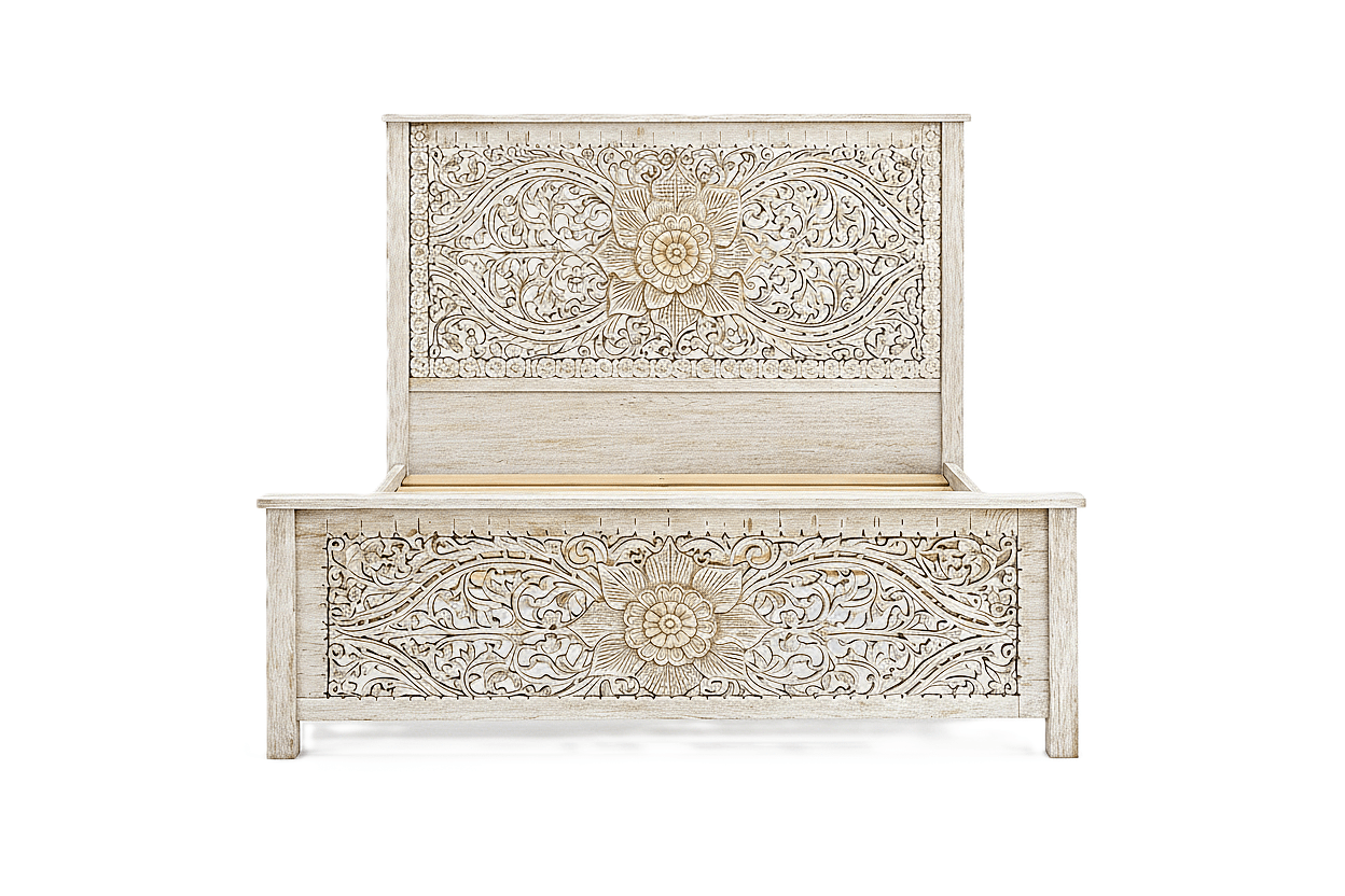 Florentia Crest™ Hand - Carved Solid Wood Platform Bed & Bedroom Collection – handcrafted solid wood furniture