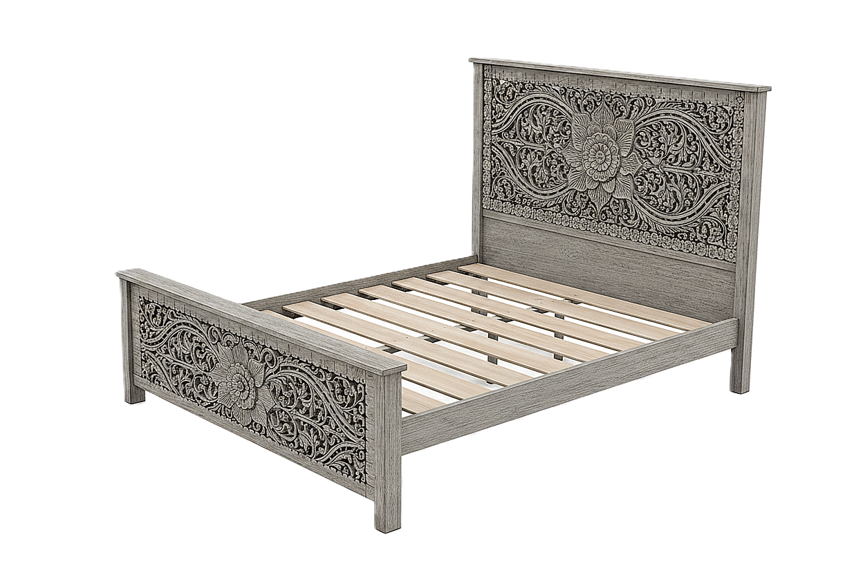Florentia Crest™ Hand - Carved Solid Wood Platform Bed & Bedroom Collection – handcrafted solid wood furniture