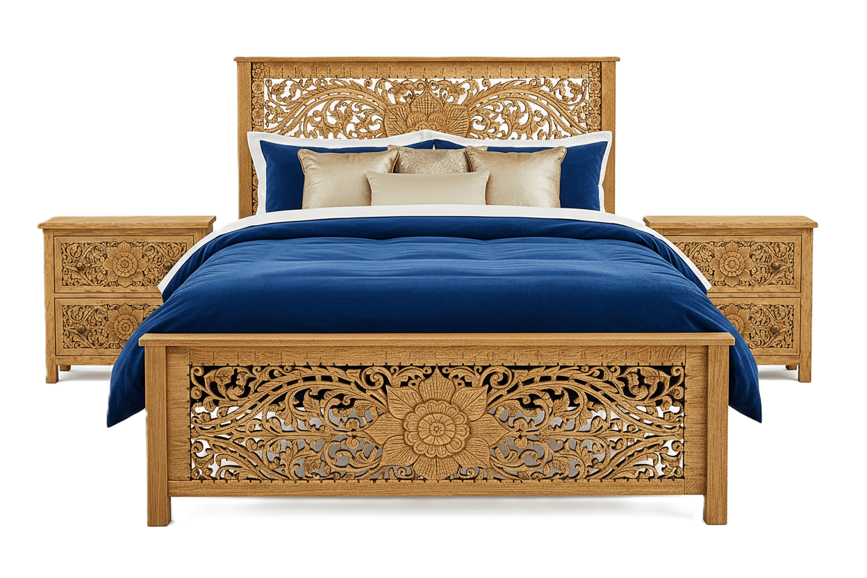 Florentia Crest™ Hand - Carved Solid Wood Platform Bed & Bedroom Collection – handcrafted solid wood furniture