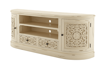 Florentia Crest™ Hand - Carved Solid Wood TV Console & Entertainment Center – handcrafted solid wood furniture