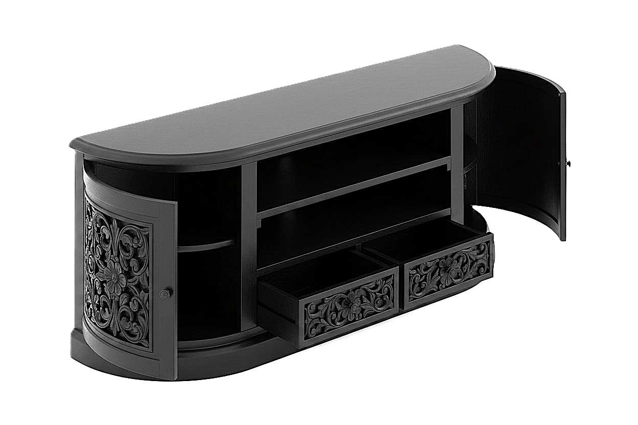 Florentia Crest™ Hand - Carved Solid Wood TV Console & Entertainment Center – handcrafted solid wood furniture