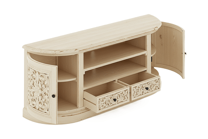 Florentia Crest™ Hand - Carved Solid Wood TV Console & Entertainment Center – handcrafted solid wood furniture