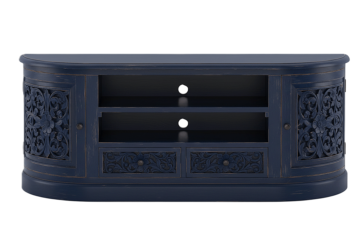 Florentia Crest™ Hand - Carved Solid Wood TV Console & Entertainment Center – handcrafted solid wood furniture