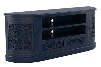 Florentia Crest™ Hand - Carved Solid Wood TV Console & Entertainment Center – handcrafted solid wood furniture