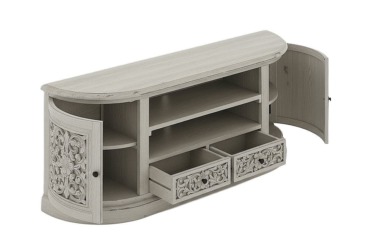 Florentia Crest™ Hand - Carved Solid Wood TV Console & Entertainment Center – handcrafted solid wood furniture