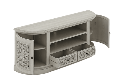 Florentia Crest™ Hand - Carved Solid Wood TV Console & Entertainment Center – handcrafted solid wood furniture