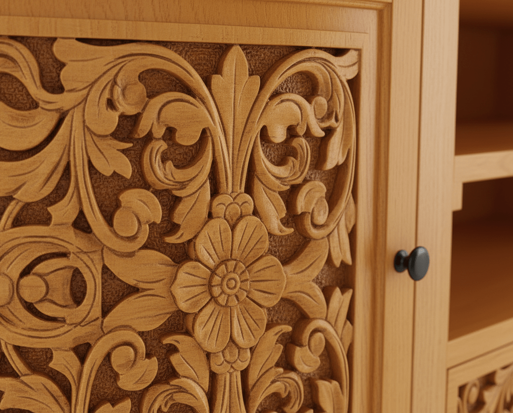 Florentia Crest™ Hand - Carved Solid Wood TV Console & Entertainment Center – handcrafted solid wood furniture