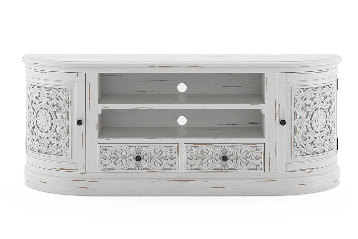 Florentia Crest™ Hand - Carved Solid Wood TV Console & Entertainment Center – handcrafted solid wood furniture