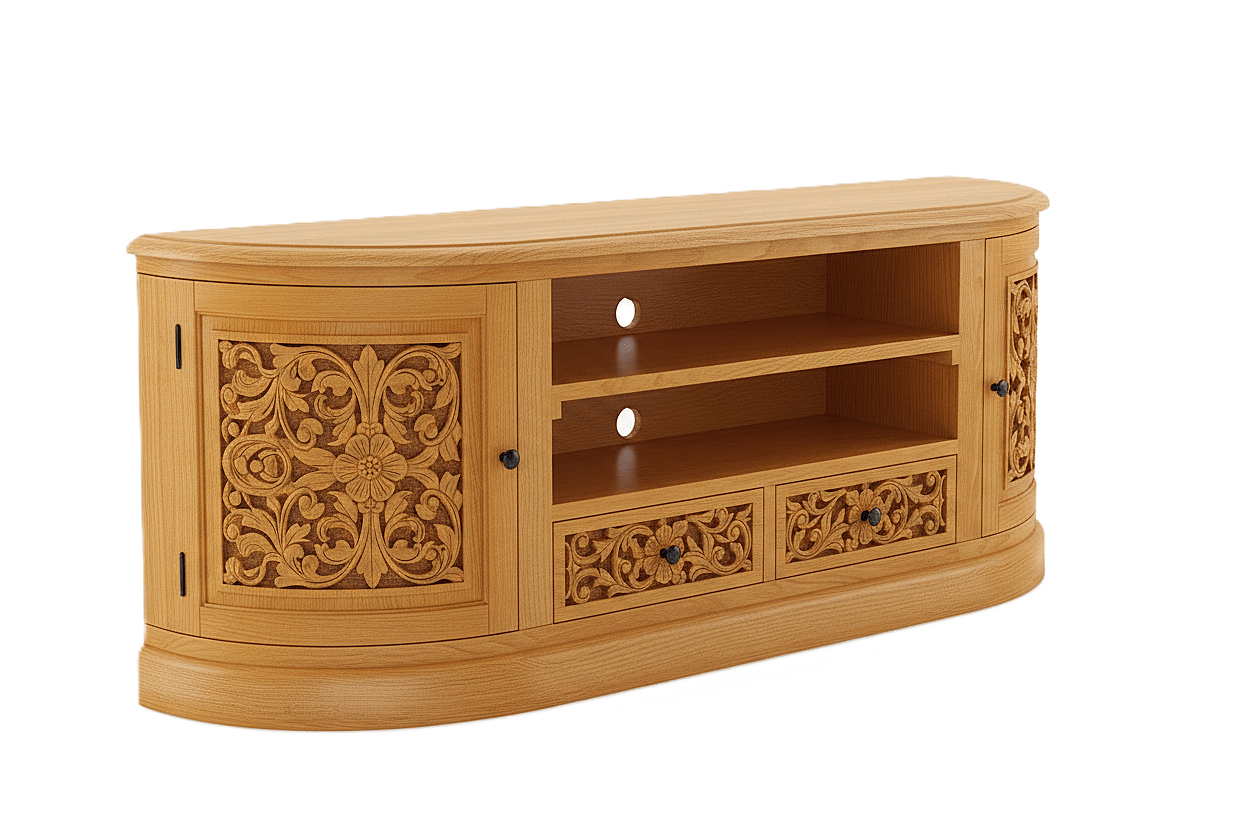 Florentia Crest™ Hand - Carved Solid Wood TV Console & Entertainment Center – handcrafted solid wood furniture