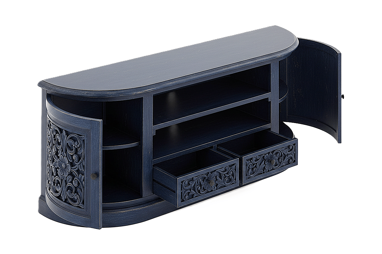 Florentia Crest™ Hand - Carved Solid Wood TV Console & Entertainment Center – handcrafted solid wood furniture