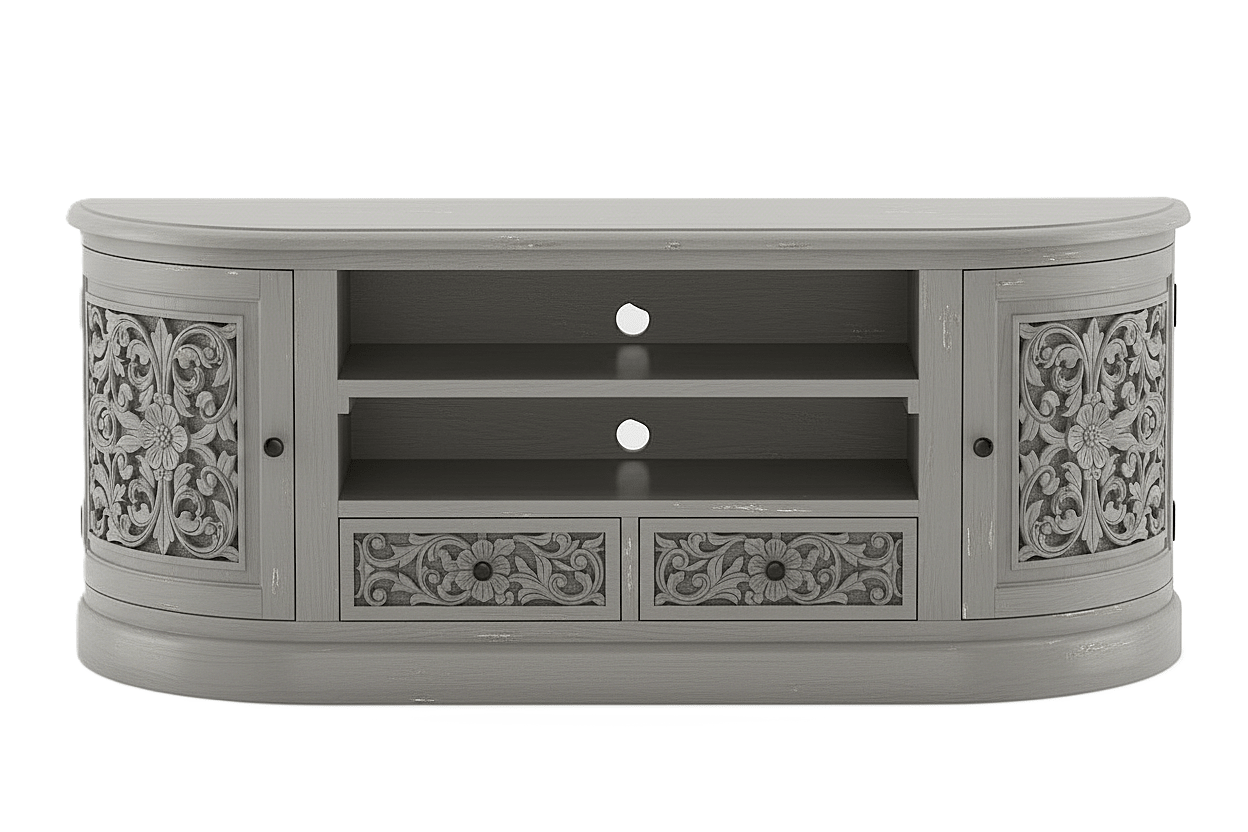 Florentia Crest™ Hand - Carved Solid Wood TV Console & Entertainment Center – handcrafted solid wood furniture