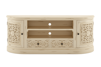 Florentia Crest™ Hand - Carved Solid Wood TV Console & Entertainment Center – handcrafted solid wood furniture