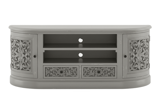 Florentia Crest™ Hand - Carved Solid Wood TV Console & Entertainment Center – handcrafted solid wood furniture
