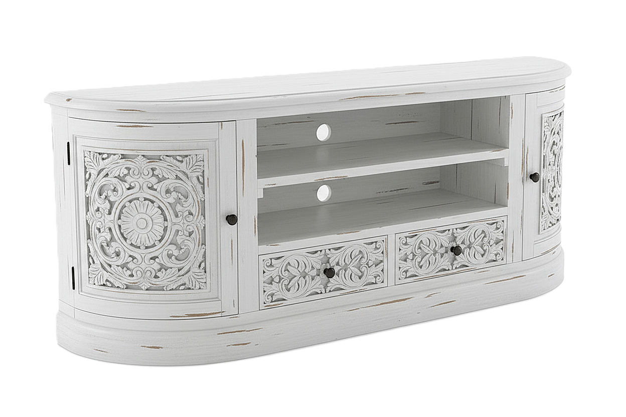 Florentia Crest™ Hand - Carved Solid Wood TV Console & Entertainment Center – handcrafted solid wood furniture