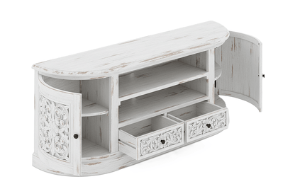 Florentia Crest™ Hand - Carved Solid Wood TV Console & Entertainment Center – handcrafted solid wood furniture