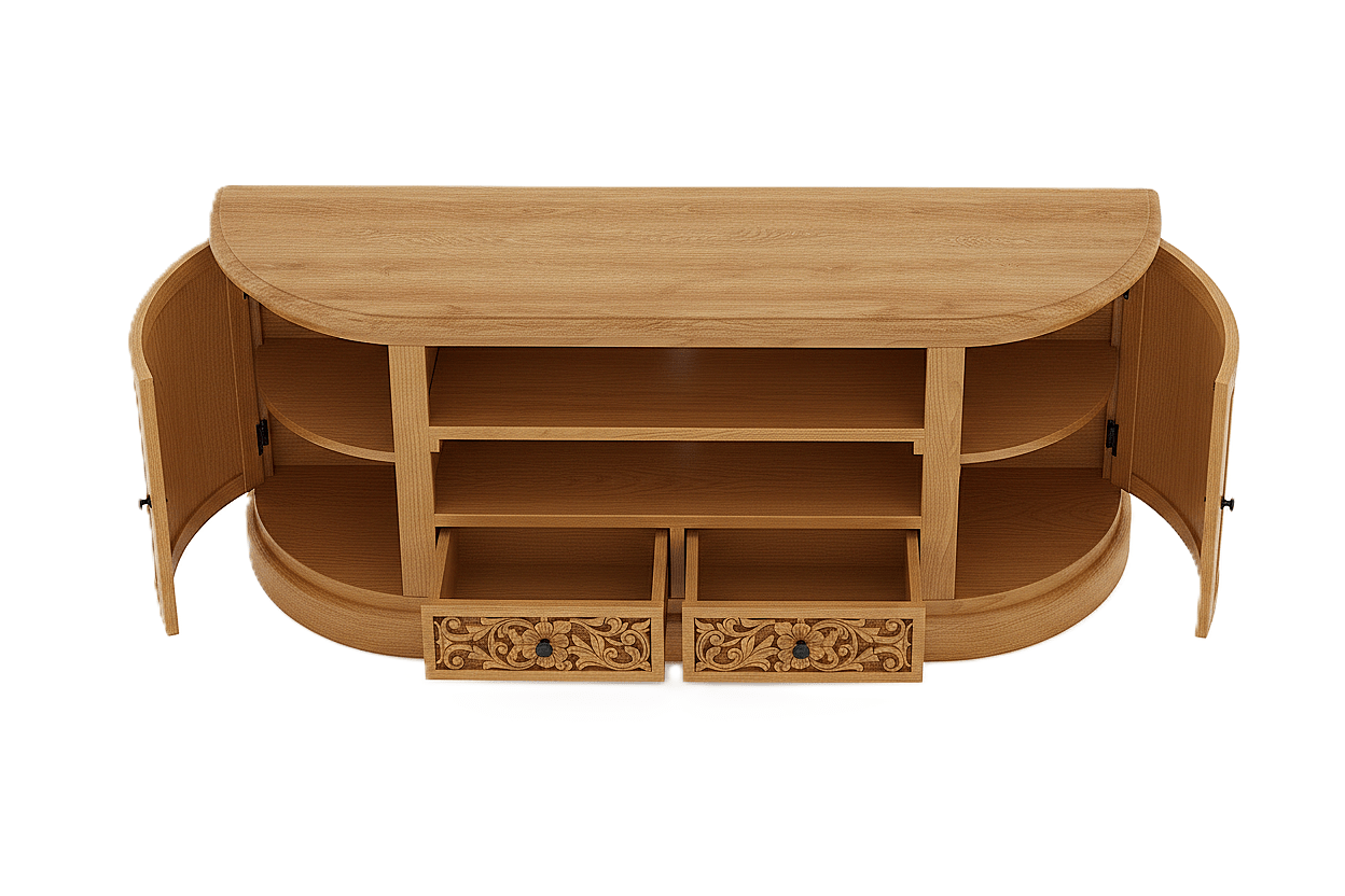 Florentia Crest™ Hand - Carved Solid Wood TV Console & Entertainment Center – handcrafted solid wood furniture