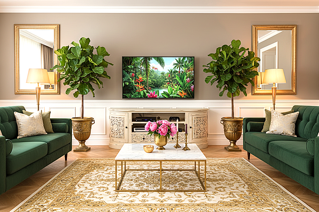 Florentia Crest™ Hand - Carved Solid Wood TV Console & Entertainment Center – handcrafted solid wood furniture