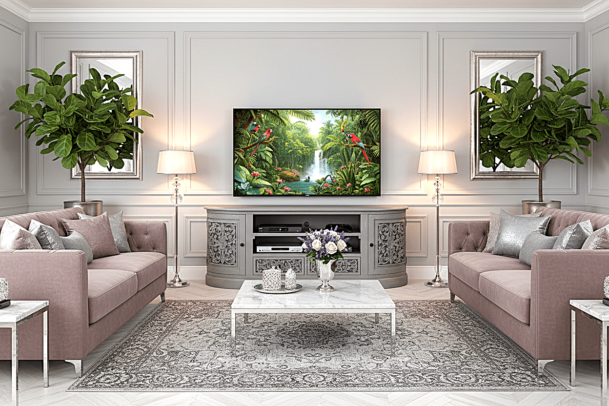 Florentia Crest™ Hand - Carved Solid Wood TV Console & Entertainment Center – handcrafted solid wood furniture
