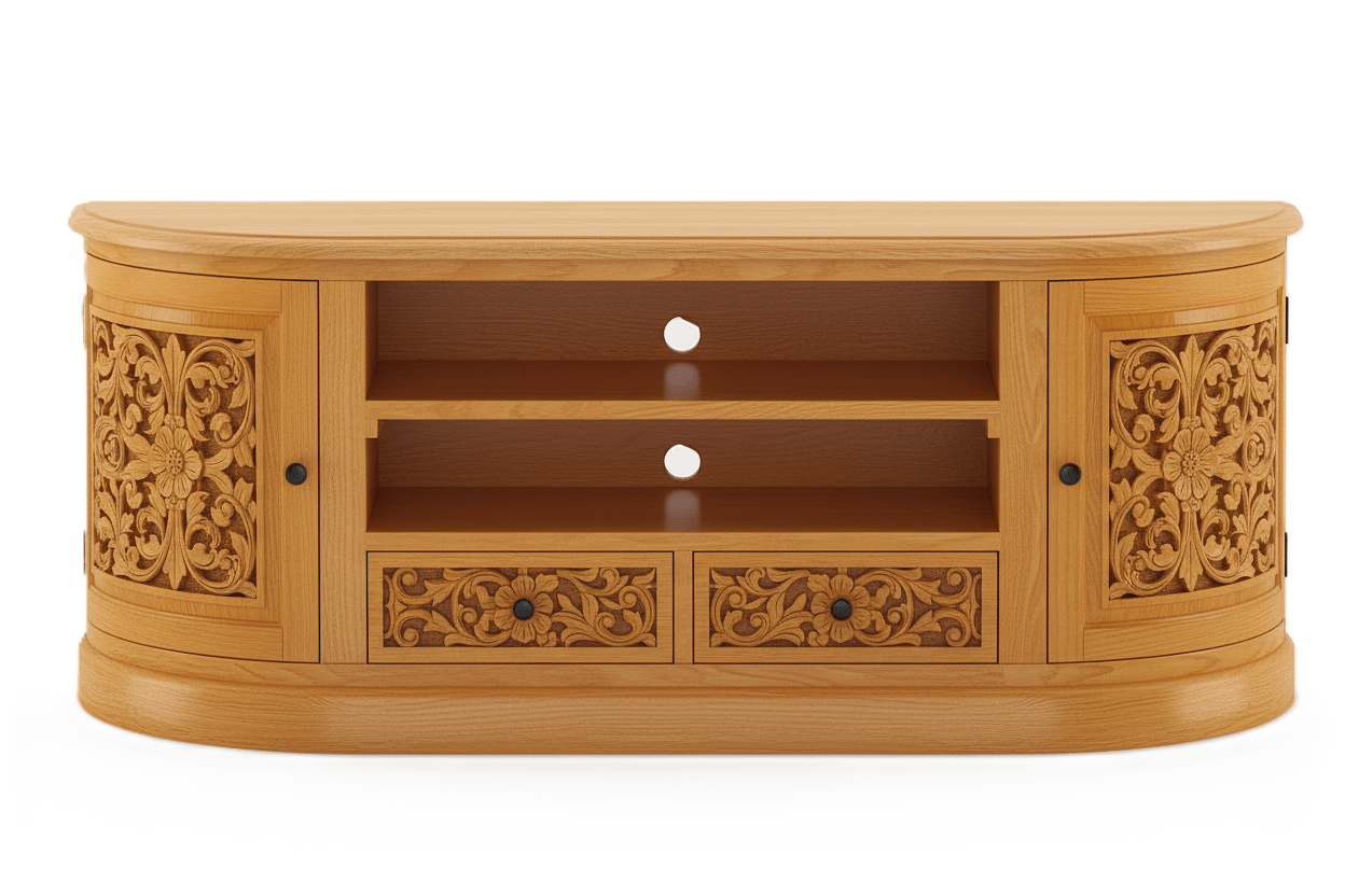 Florentia Crest™ Hand - Carved Solid Wood TV Console & Entertainment Center – handcrafted solid wood furniture