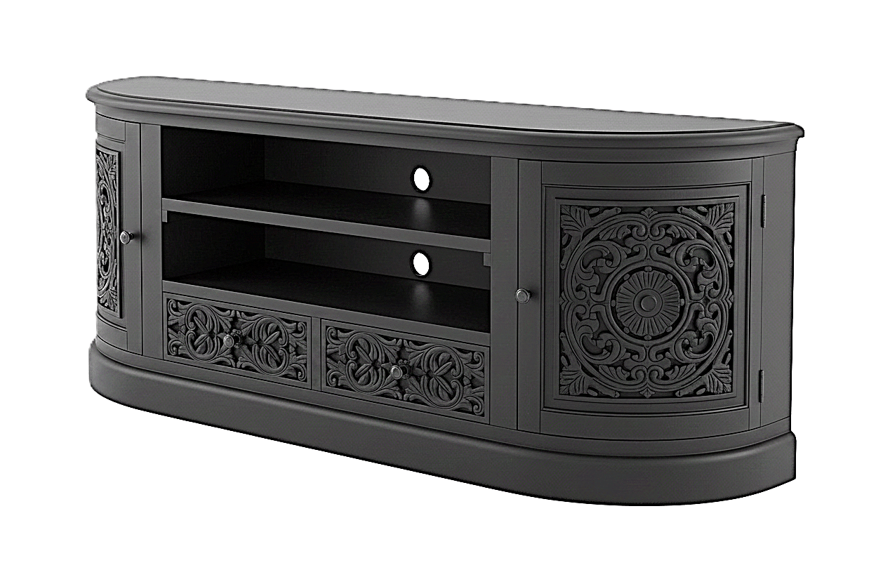 Florentia Crest™ Hand - Carved Solid Wood TV Console & Entertainment Center – handcrafted solid wood furniture