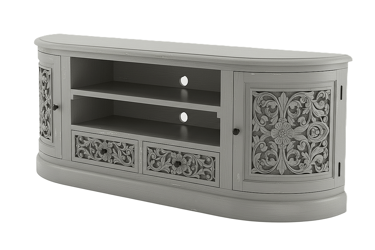 Florentia Crest™ Hand - Carved Solid Wood TV Console & Entertainment Center – handcrafted solid wood furniture